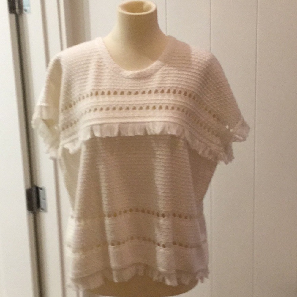 Madewell cream knit top with fringe design